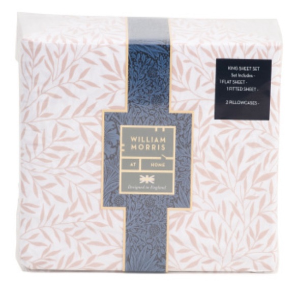 WILLIAM MORRIS 
Cotton Plaster Pink Leaf King Sheet Set - Picture 2 of 8
